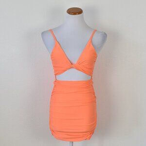 Tiger Mist- Front Tie Lilah Mini Bodycon Dress Orange - S